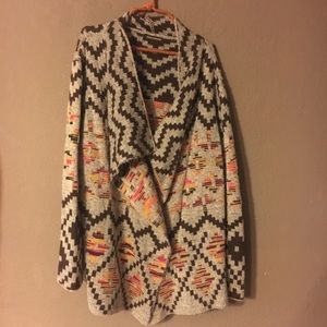 Aztec Drape-Front Campfire Sweater.  3X
